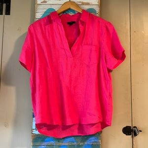 J crew shirt sleeve popover linen Medium hot pink